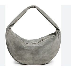 BY FAR Maxi Cush 100% cowhide leather large shoulder bag + Dust bag CEMENT SUEDE